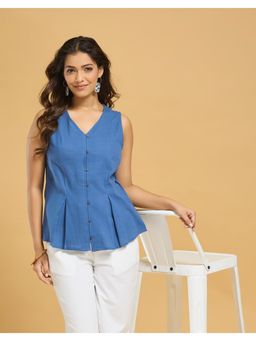 Fabindia - Blue Solid/Plain Slim Top