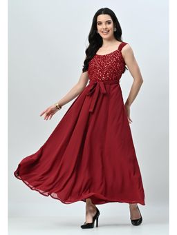 ALL WAYS YOU - Red Embellished/Sequined Regular Dress with Belt