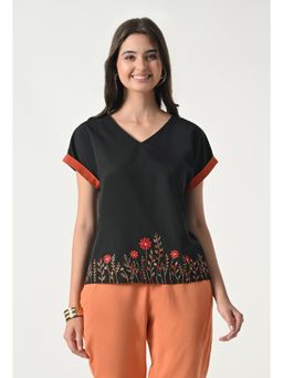 ALL WAYS YOU - Black Embroidered Regular Top