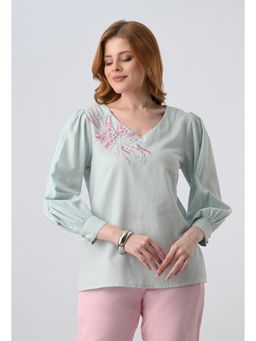 ALL WAYS YOU - Green Embroidered Regular Top
