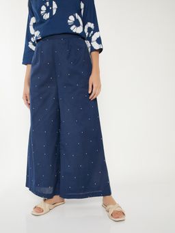 max - Blue Embroidered Regular Palazzo