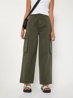 max - Green Solid/Plain Regular Jeans