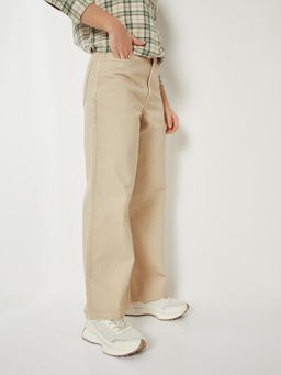 max - Beige Solid/Plain Regular Jeans