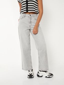 max - Grey Solid/Plain Regular Jeans