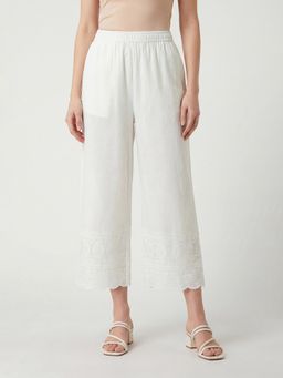 max - White Embroidered Regular Palazzo