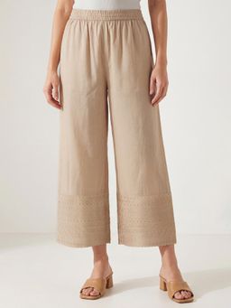 max - Beige Embroidered Regular Palazzo