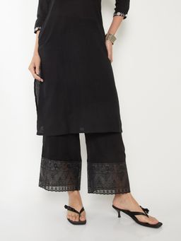max - Black Embroidered Regular Palazzo