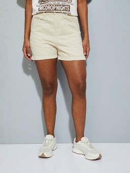 max - Beige Solid/Plain Regular Shorts
