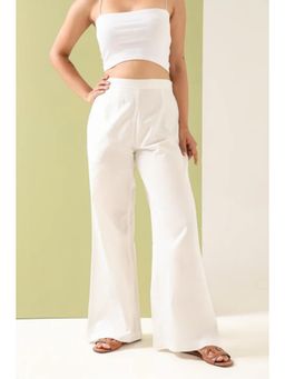 Sugnaa - White Solid/Plain Flared Trouser