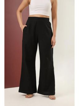 Sugnaa - Black Solid/Plain Flared Trouser