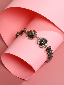 Sohi - Women Metallic Flora Bracelet Dark Silver