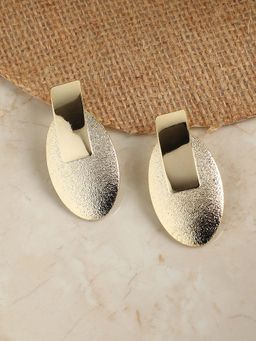 Sohi - Women Dented Geometric Circular Drop Earrings Gold