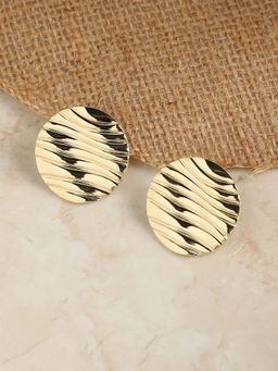 Sohi - Women Dented Lined Circular Earrings Gold