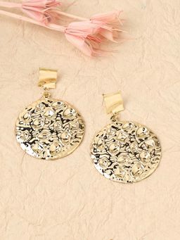Sohi - Women Dented Circular Drop Earrings Gold