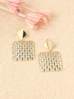 Sohi - Women Dented Square Drop Earrings Gold