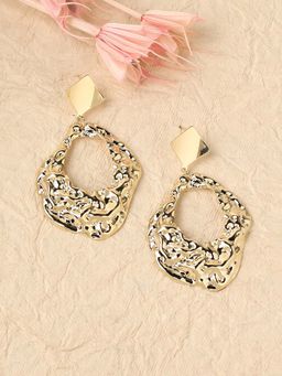 Sohi - Women Dented Abstract Drop Earrings Gold