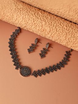 Sohi - Women Crystal Ring Jewellery Set Dark Silver