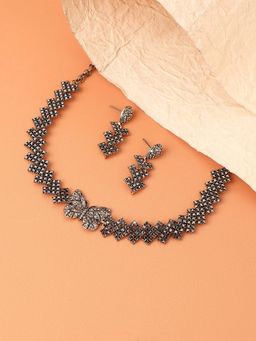Sohi - Women Embellished Butterfly Jewellery Set Dark Silver