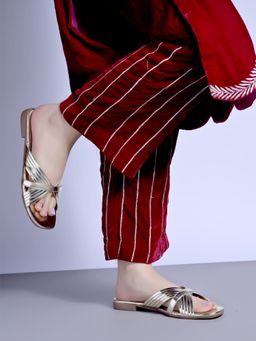 Shoetopia - Embellished Golden Flats for Women