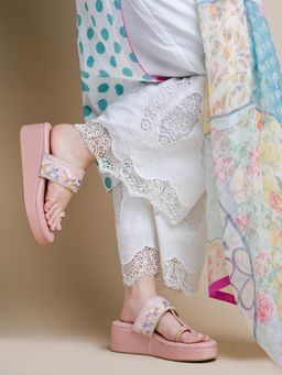 Shoetopia - Ethnic Pink Wedges for Women