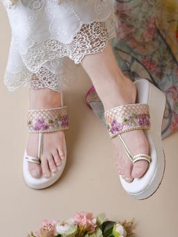 Shoetopia - Ethnic White Wedges for Women