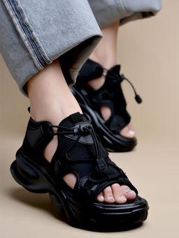 Shoetopia - Smart Casual Black Sporty Sandals for Women