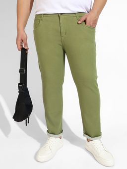 Instafab Plus - Mens Regular Fit Denim Jeans Color Green