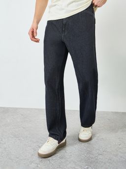 Styli - Black Solid/Plain Loose Jeans