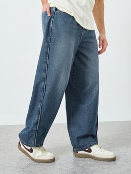 Styli - Navy Blue Solid/Plain Loose Jeans