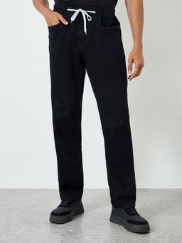 Styli - Black Solid/Plain Relaxed Jeans