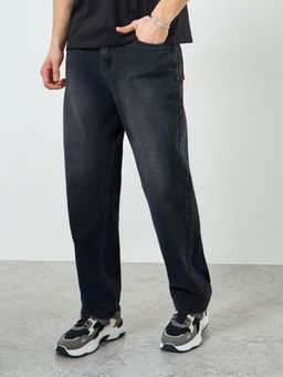 Styli - Black Solid/Plain Loose Jeans
