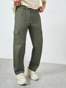 Styli - Olive Solid/Plain Relaxed Joggers