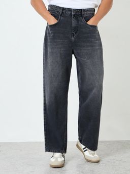 Styli - Black Solid/Plain Loose Jeans