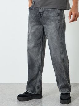Styli - Grey Solid/Plain Loose Jeans