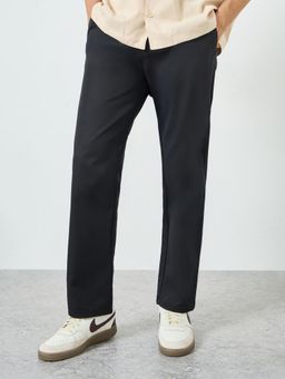 Styli - Black Solid/Plain Relaxed Trouser