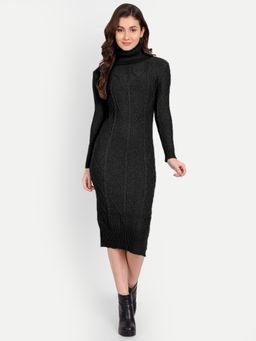 IKI CHIC - Black Cable Knit Full Sleeve Midi with a Rollover Turtleneck