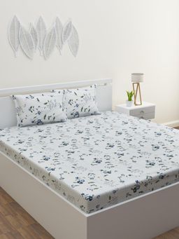 Home Affairs - Blue Floral 210 Tc Bedsheet with 2 Pillow Covers