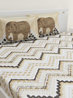 Home Affairs - Cream 144 Tc Bedsheet with 2 Pillow Covers