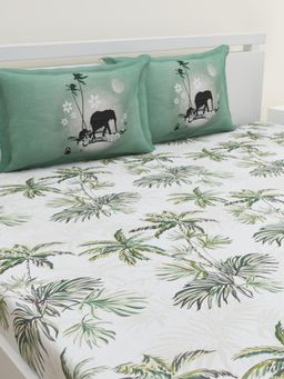 Home Affairs - Green 144 Tc Bedsheet with 2 Pillow Covers
