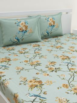 Home Affairs - Floral Blue 144 Tc Bedsheet with 2 Pillow Covers