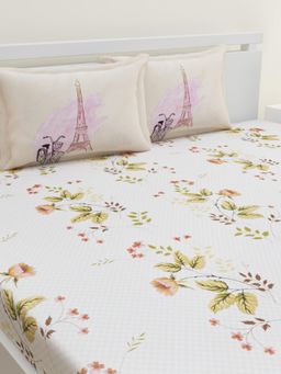 Home Affairs - Floral Pink 144 Tc Bedsheet with 2 Pillow Covers