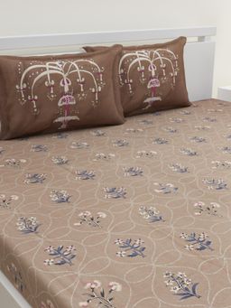 Home Affairs - Brown 144 Tc Bedsheet with 2 Pillow Covers