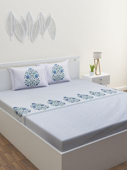 Home Affairs - Ethnic Blue 220 Tc Bedsheet with 2 Pillow Covers