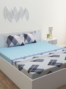 Home Affairs - Geometric Blue 220 Tc Bedsheet with 2 Pillow Covers