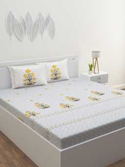 Home Affairs - Yellow Floral 220 Tc Bedsheet with 2 Pillow Covers