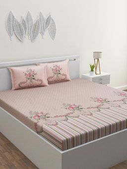 Home Affairs - Peach Floral 220 Tc Bedsheet with 2 Pillow Covers