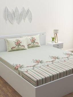 Home Affairs - Green Floral 220 Tc Bedsheet with 2 Pillow Covers
