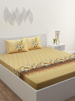 Home Affairs - Floral Yellow 220 Tc Bedsheet with 2 Pillow Covers