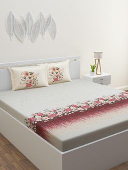 Home Affairs - Cream Floral 220 Tc Bedsheet with 2 Pillow Covers