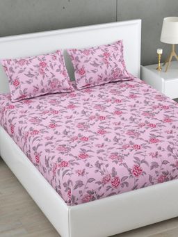 Home Affairs - Pink Floral 300 Tc Bedsheet with 2 Pillow Covers